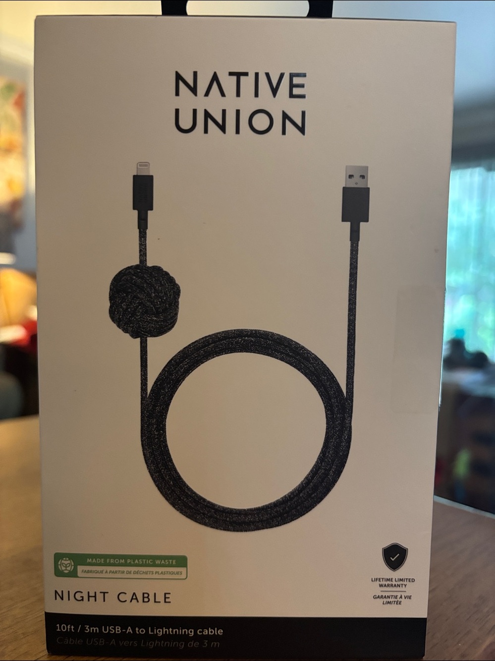 Native Union Black Braided USB A to Lightning Charging Cable 10ft.